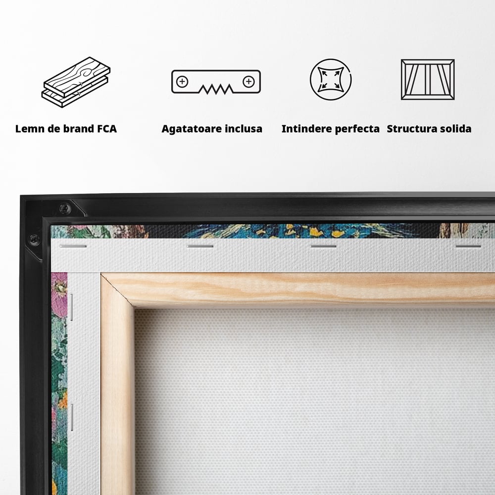 Tablou Canvas Premium, LuxCanva® M1075, Taina din Lemn Pictat, Padure, Flori, Natura, Pictura, Textura, Portret, Intelepciune, Bufnita, Scorbura, Pasare, Birou, Living, Camera Copil
