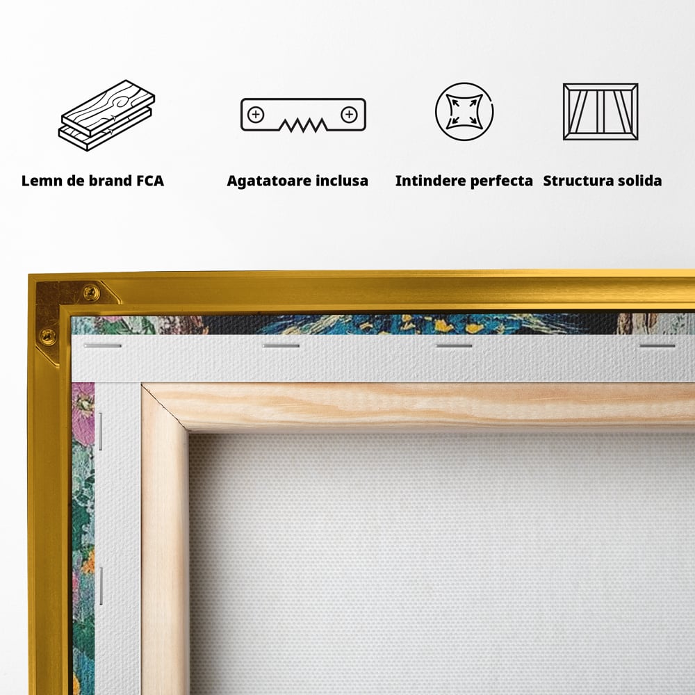 Tablou Canvas Premium, LuxCanva® M1075, Taina din Lemn Pictat, Padure, Flori, Natura, Pictura, Textura, Portret, Intelepciune, Bufnita, Scorbura, Pasare, Birou, Living, Camera Copil