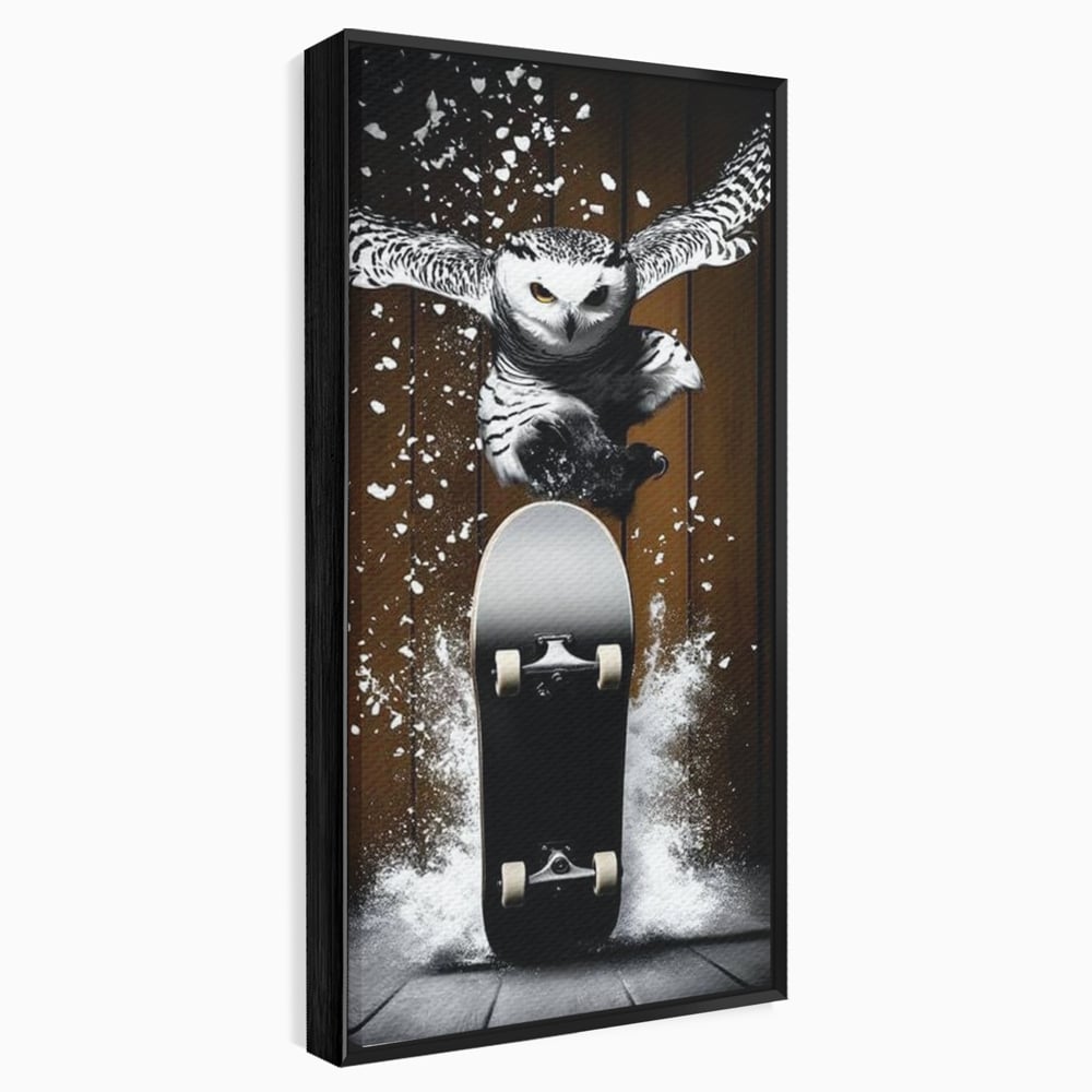 Tablou Canvas Premium, LuxCanva® M1076, Profetul pe Roti, Bufnita, Aripi, Zbor, Pasare, Skateboard, Roti, Urban, Miscare, Energie, Joc, Sport, Copilarie, Birou, Living, Camera Copil