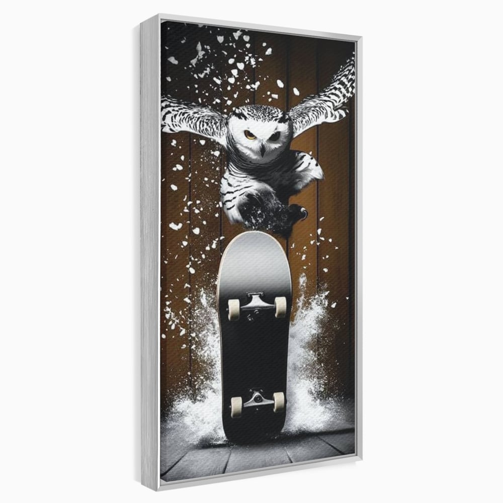 Tablou Canvas Premium, LuxCanva® M1076, Profetul pe Roti, Bufnita, Aripi, Zbor, Pasare, Skateboard, Roti, Urban, Miscare, Energie, Joc, Sport, Copilarie, Birou, Living, Camera Copil