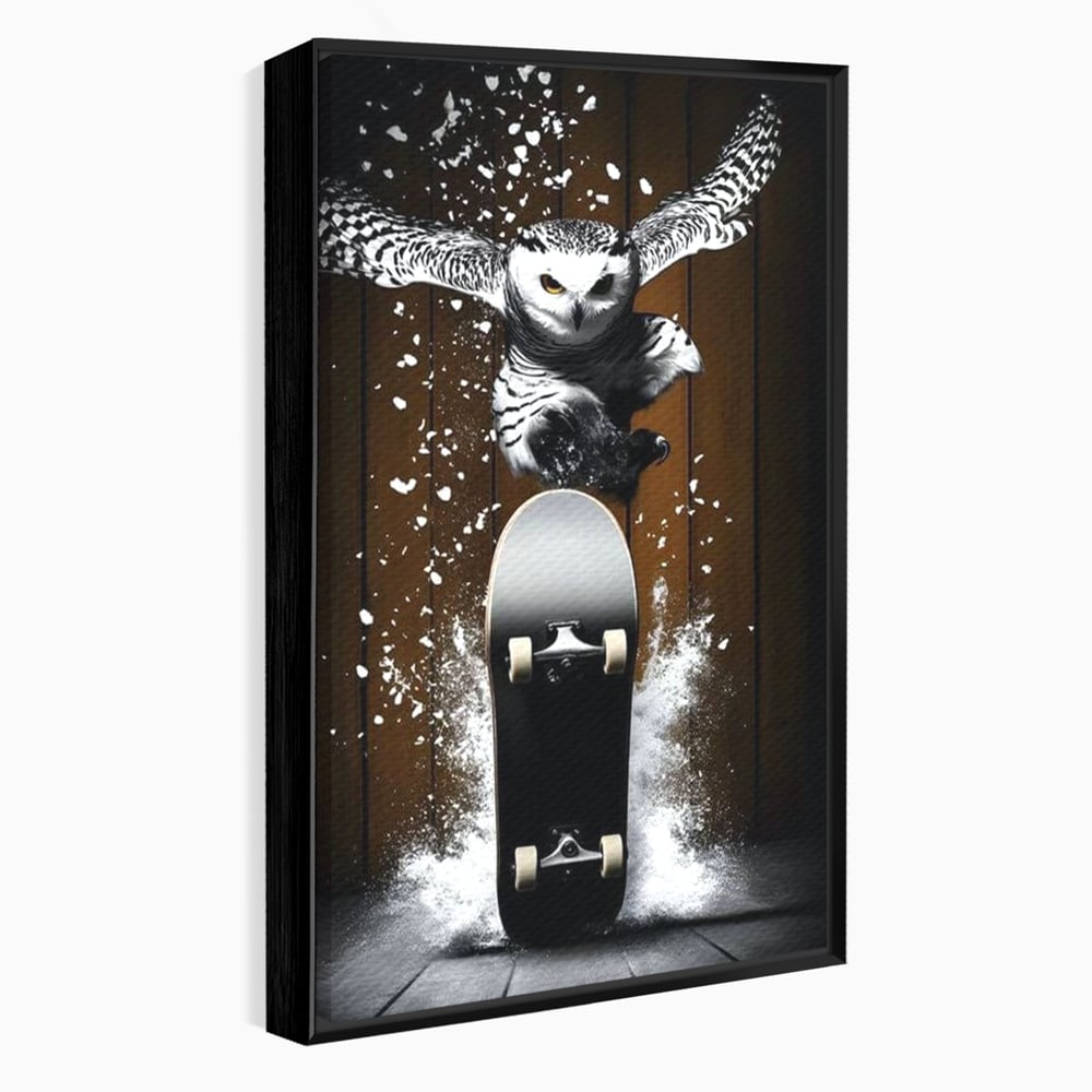 Tablou Canvas Premium, LuxCanva® M1076, Profetul pe Roti, Bufnita, Aripi, Zbor, Pasare, Skateboard, Roti, Urban, Miscare, Energie, Joc, Sport, Copilarie, Birou, Living, Camera Copil
