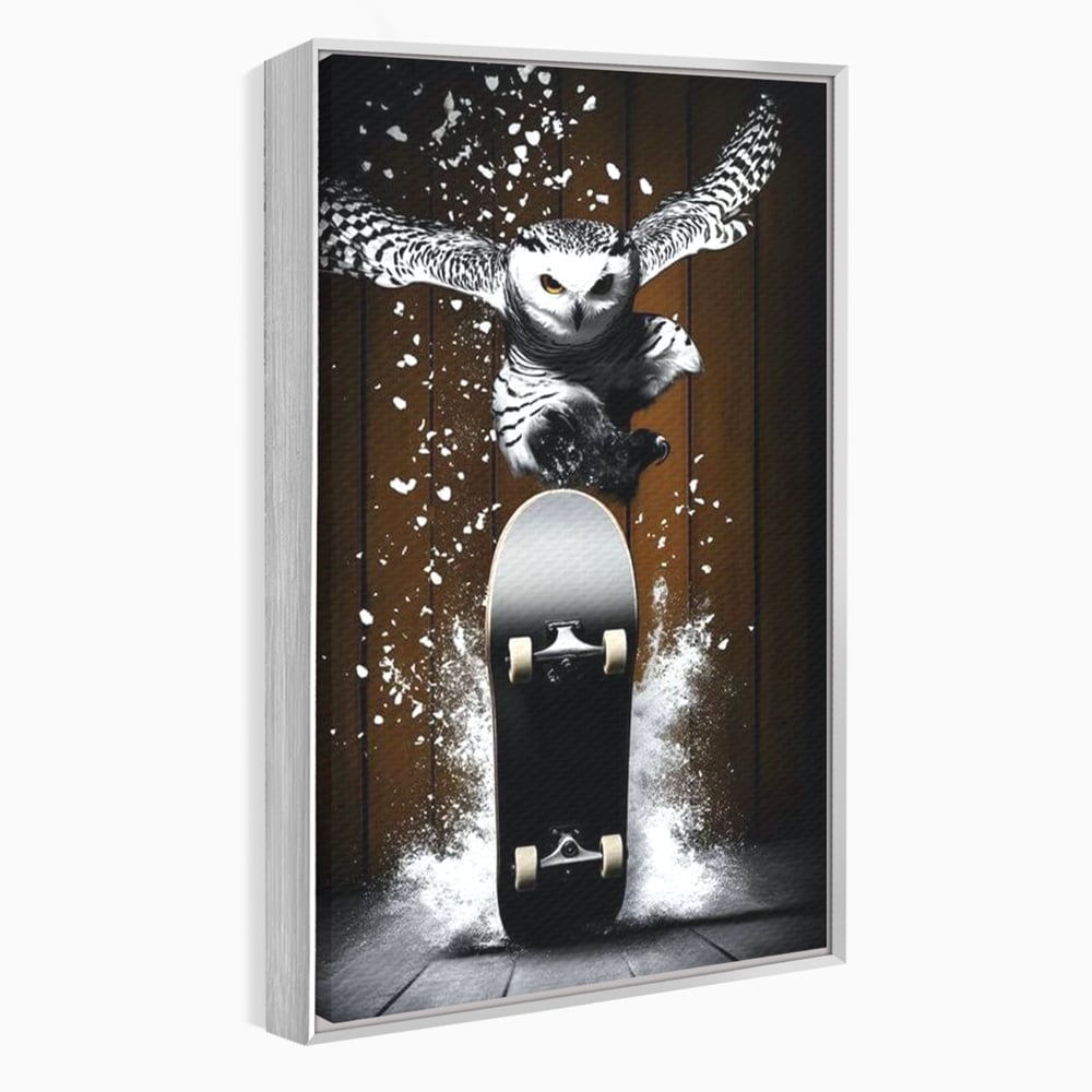 Tablou Canvas Premium, LuxCanva® M1076, Profetul pe Roti, Bufnita, Aripi, Zbor, Pasare, Skateboard, Roti, Urban, Miscare, Energie, Joc, Sport, Copilarie, Birou, Living, Camera Copil