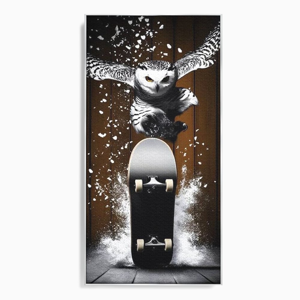 Tablou Canvas Premium, LuxCanva® M1076, Profetul pe Roti, Bufnita, Aripi, Zbor, Pasare, Skateboard, Roti, Urban, Miscare, Energie, Joc, Sport, Copilarie, Birou, Living, Camera Copil