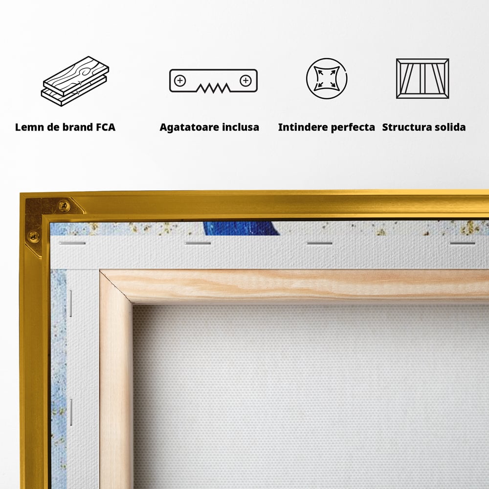 Leinwand Wandkunst Leinwand Wandkunst Premium, LuxCanva® M1077, Königin im goldenen Regen, Vogel, Pfau, Pfau, Feder, Saphir, Golden, Tropfen, Regen, Elegant, Königlich, Geheimnis, Detail, Büro, Wohnen, Kinderzimmer