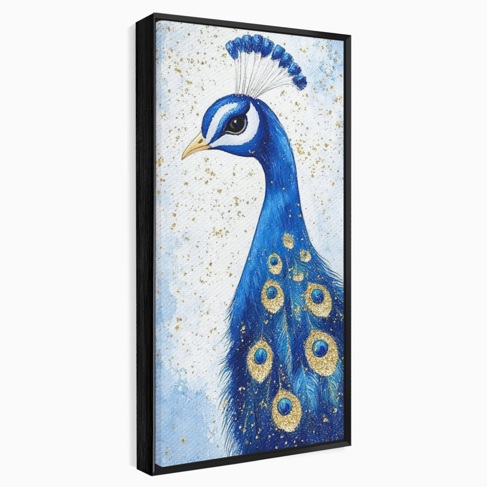 Leinwand Wandkunst Leinwand Wandkunst Premium, LuxCanva® M1077, Königin im goldenen Regen, Vogel, Pfau, Pfau, Feder, Saphir, Golden, Tropfen, Regen, Elegant, Königlich, Geheimnis, Detail, Büro, Wohnen, Kinderzimmer