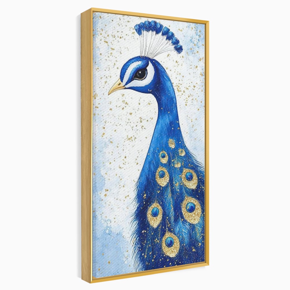 Leinwand Wandkunst Leinwand Wandkunst Premium, LuxCanva® M1077, Königin im goldenen Regen, Vogel, Pfau, Pfau, Feder, Saphir, Golden, Tropfen, Regen, Elegant, Königlich, Geheimnis, Detail, Büro, Wohnen, Kinderzimmer