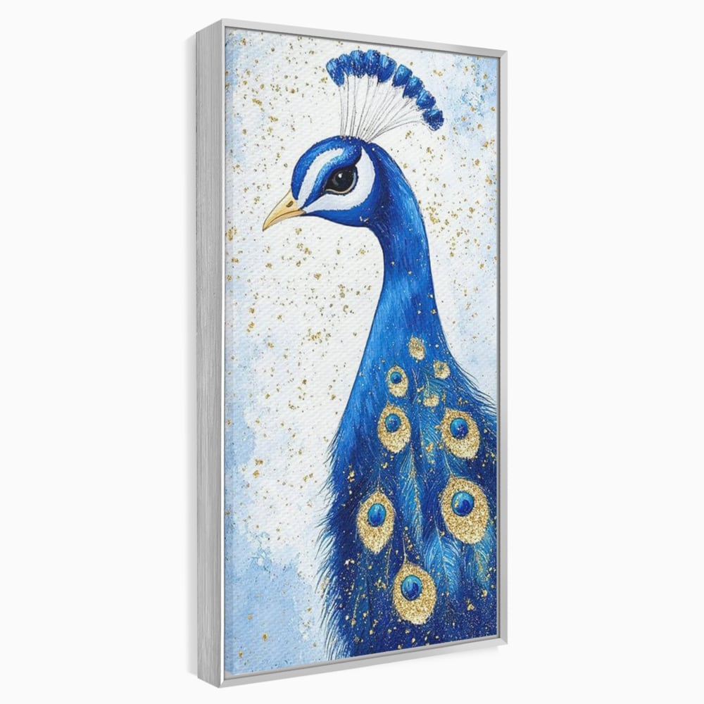 Leinwand Wandkunst Leinwand Wandkunst Premium, LuxCanva® M1077, Königin im goldenen Regen, Vogel, Pfau, Pfau, Feder, Saphir, Golden, Tropfen, Regen, Elegant, Königlich, Geheimnis, Detail, Büro, Wohnen, Kinderzimmer