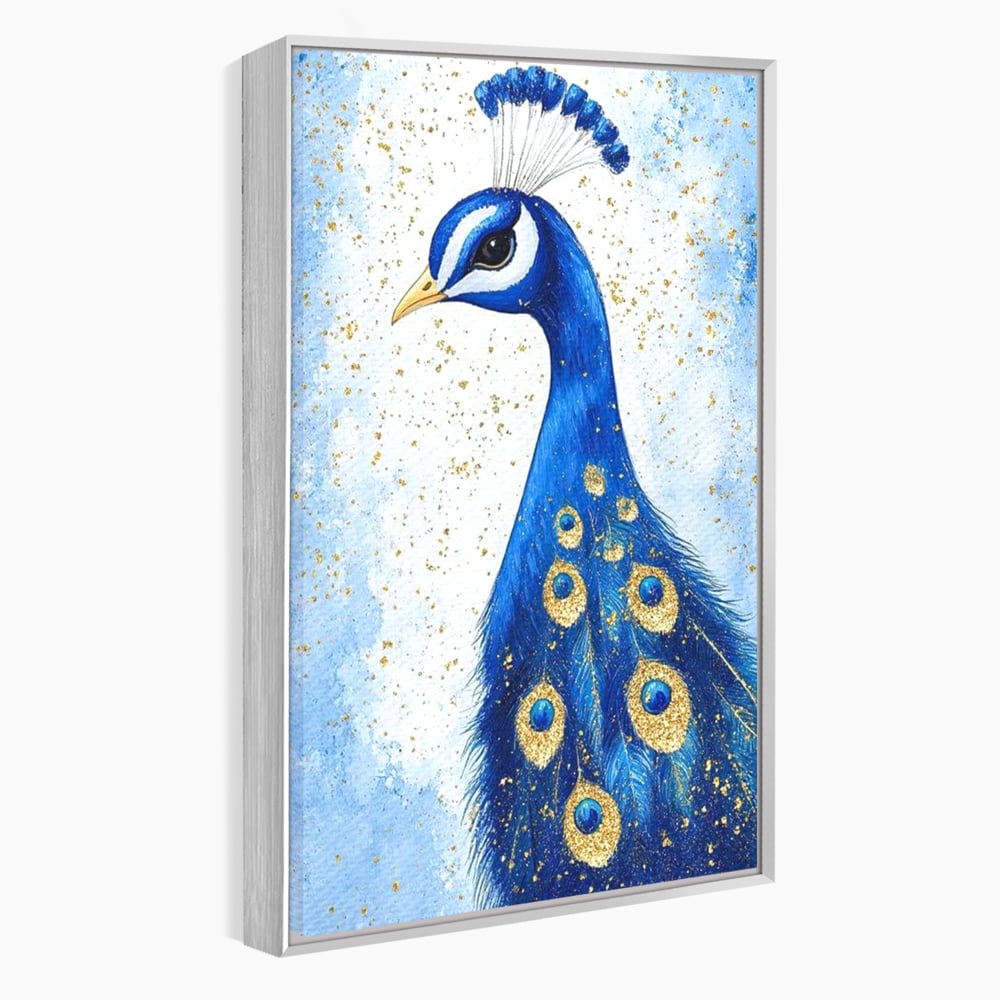 Leinwand Wandkunst Leinwand Wandkunst Premium, LuxCanva® M1077, Königin im goldenen Regen, Vogel, Pfau, Pfau, Feder, Saphir, Golden, Tropfen, Regen, Elegant, Königlich, Geheimnis, Detail, Büro, Wohnen, Kinderzimmer