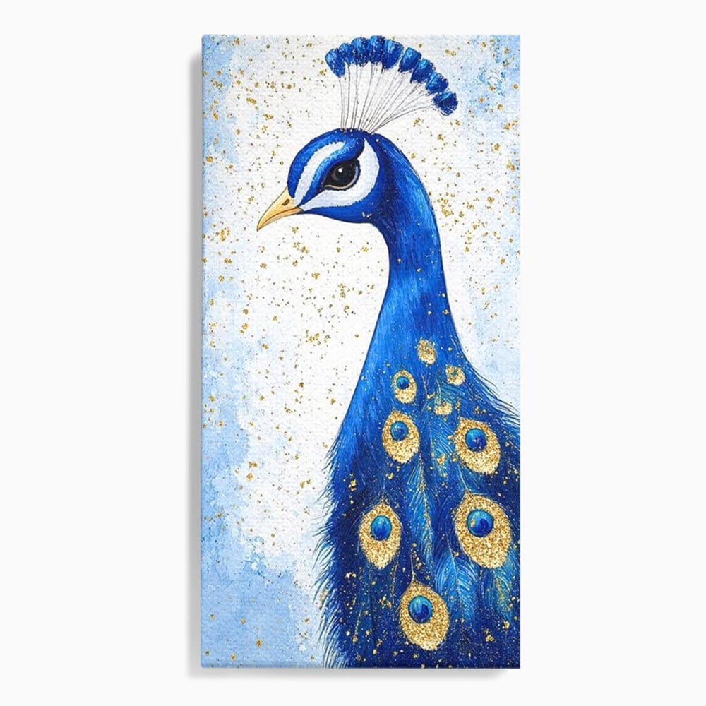Leinwand Wandkunst Leinwand Wandkunst Premium, LuxCanva® M1077, Königin im goldenen Regen, Vogel, Pfau, Pfau, Feder, Saphir, Golden, Tropfen, Regen, Elegant, Königlich, Geheimnis, Detail, Büro, Wohnen, Kinderzimmer