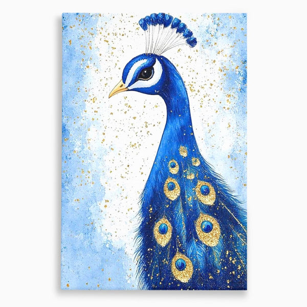 Leinwand Wandkunst Leinwand Wandkunst Premium, LuxCanva® M1077, Königin im goldenen Regen, Vogel, Pfau, Pfau, Feder, Saphir, Golden, Tropfen, Regen, Elegant, Königlich, Geheimnis, Detail, Büro, Wohnen, Kinderzimmer