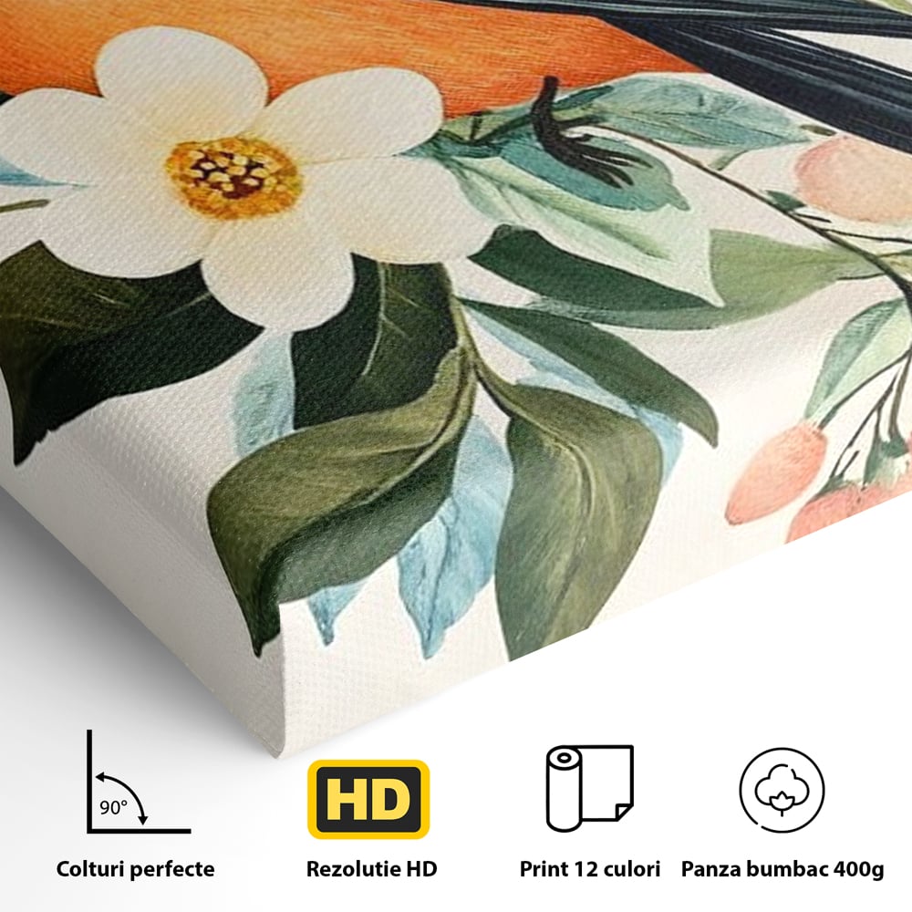 Tablou Canvas Premium, LuxCanva® M1078, Clipa Inflorita, Petale, Flori, Primavara, Oriental, Asiatic, Pasare, Pene, Inocenta, Natura, Portret, Minimalist, Birou, Living, Camera Copil