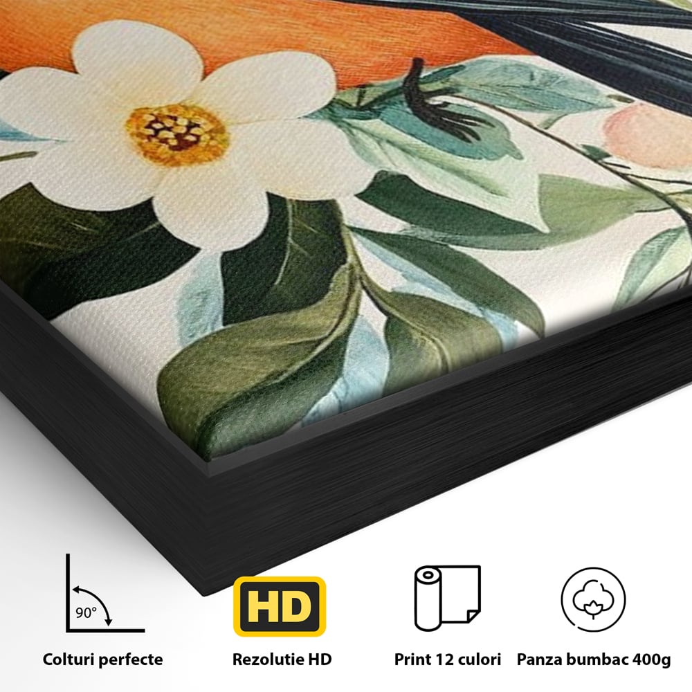 Tablou Canvas Premium, LuxCanva® M1078, Clipa Inflorita, Petale, Flori, Primavara, Oriental, Asiatic, Pasare, Pene, Inocenta, Natura, Portret, Minimalist, Birou, Living, Camera Copil