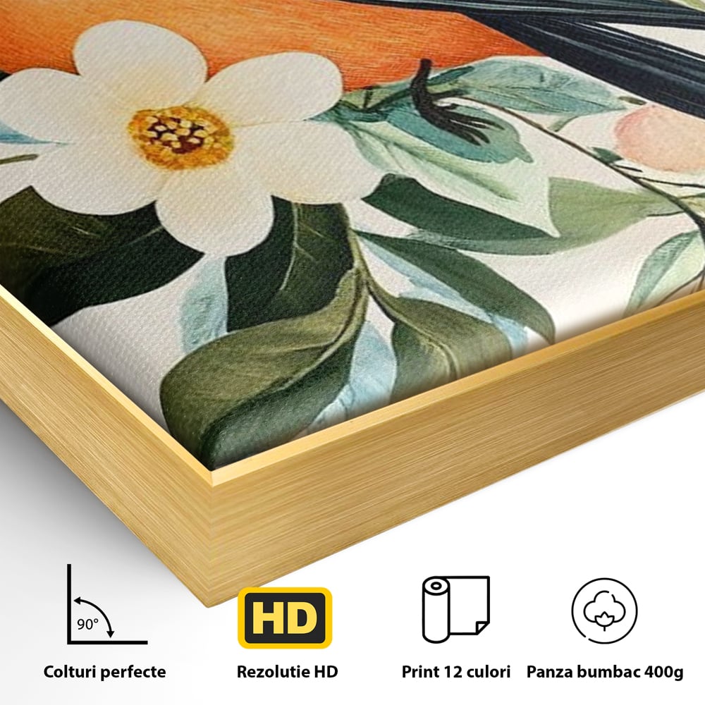 Tablou Canvas Premium, LuxCanva® M1078, Clipa Inflorita, Petale, Flori, Primavara, Oriental, Asiatic, Pasare, Pene, Inocenta, Natura, Portret, Minimalist, Birou, Living, Camera Copil
