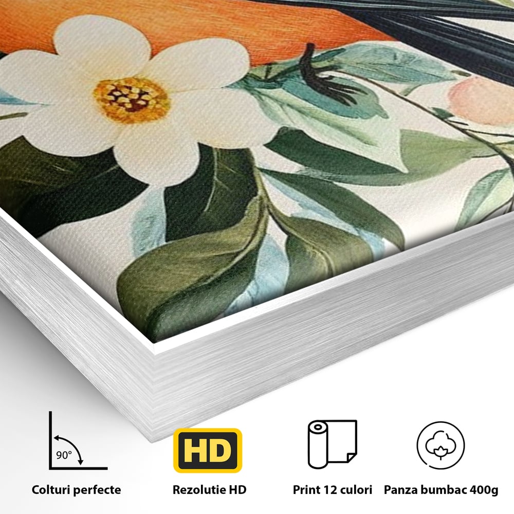 Tablou Canvas Premium, LuxCanva® M1078, Clipa Inflorita, Petale, Flori, Primavara, Oriental, Asiatic, Pasare, Pene, Inocenta, Natura, Portret, Minimalist, Birou, Living, Camera Copil