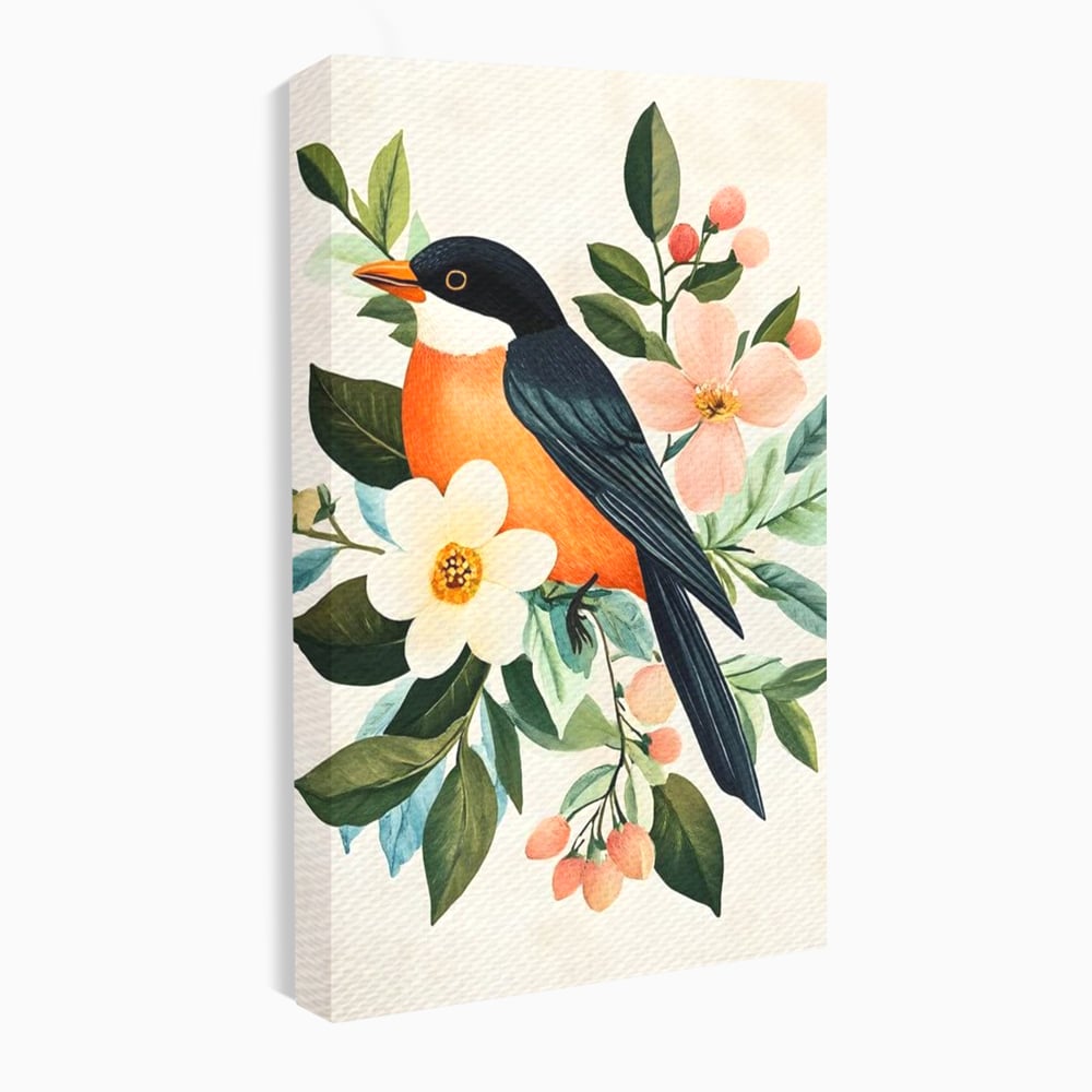 Tablou Canvas Premium, LuxCanva® M1078, Clipa Inflorita, Petale, Flori, Primavara, Oriental, Asiatic, Pasare, Pene, Inocenta, Natura, Portret, Minimalist, Birou, Living, Camera Copil