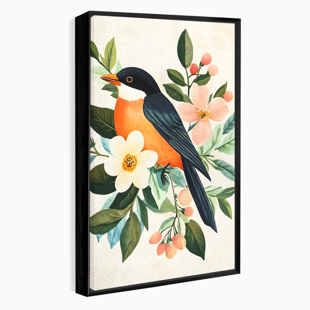 Tablou Canvas Premium, LuxCanva® M1078, Clipa Inflorita, Petale, Flori, Primavara, Oriental, Asiatic, Pasare, Pene, Inocenta, Natura, Portret, Minimalist, Birou, Living, Camera Copil