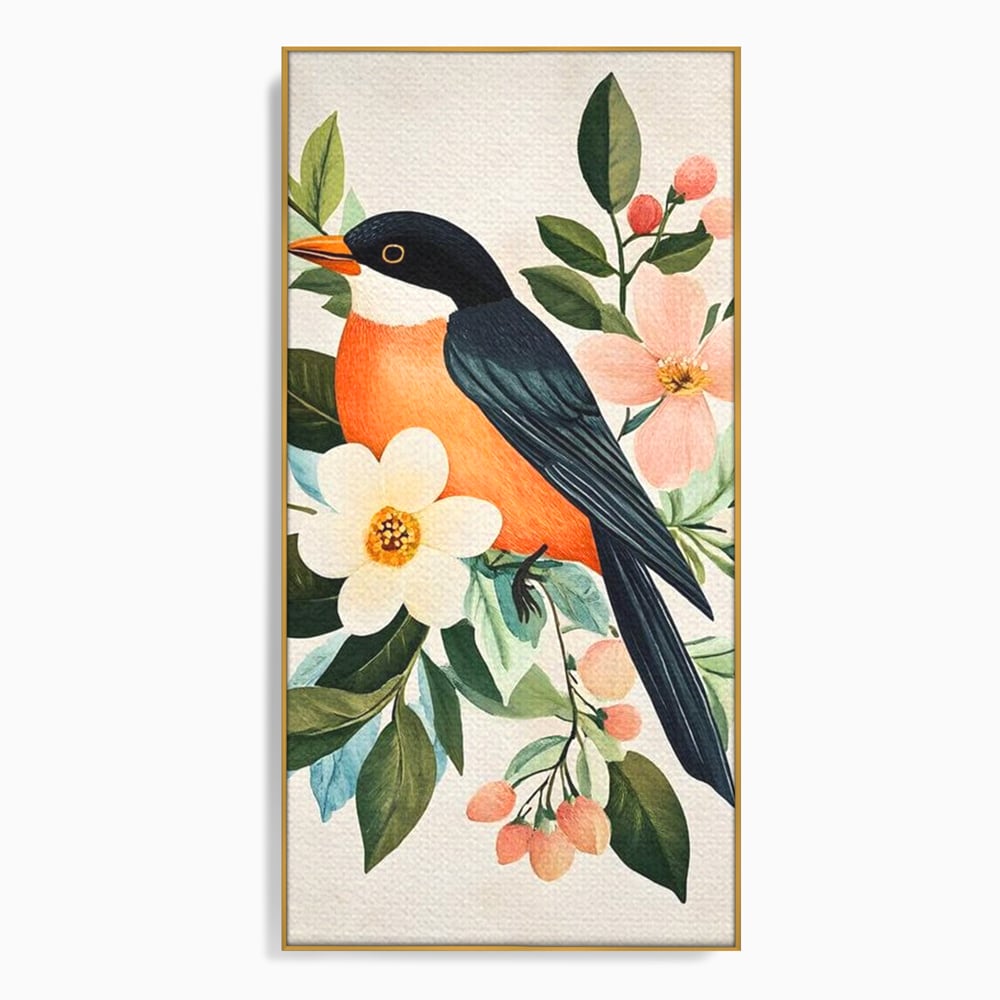 Tablou Canvas Premium, LuxCanva® M1078, Clipa Inflorita, Petale, Flori, Primavara, Oriental, Asiatic, Pasare, Pene, Inocenta, Natura, Portret, Minimalist, Birou, Living, Camera Copil