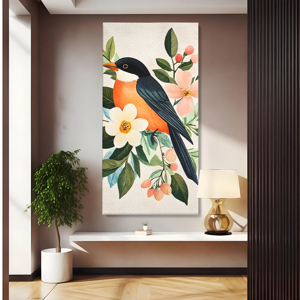 Tablou Canvas Premium, LuxCanva® M1078, Clipa Inflorita, Petale, Flori, Primavara, Oriental, Asiatic, Pasare, Pene, Inocenta, Natura, Portret, Minimalist, Birou, Living, Camera Copil