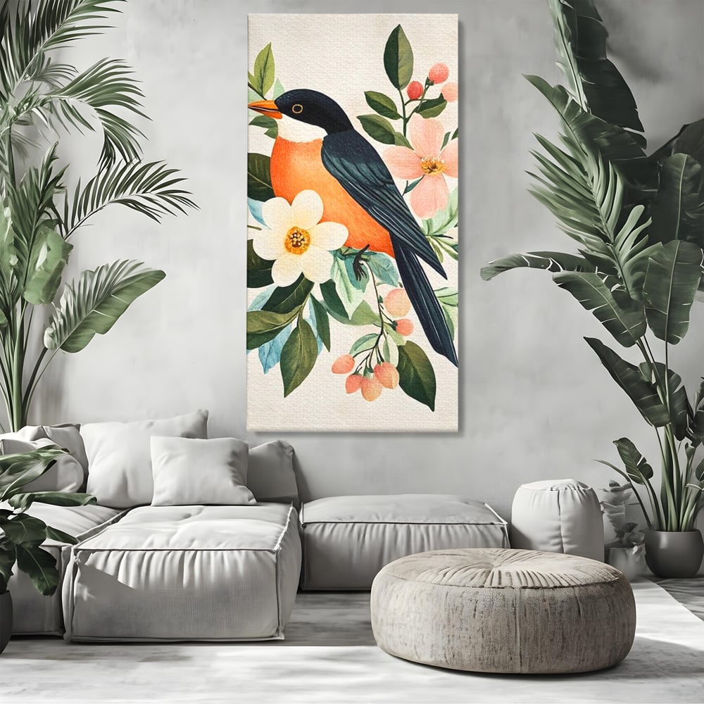 Tablou Canvas Premium, LuxCanva® M1078, Clipa Inflorita, Petale, Flori, Primavara, Oriental, Asiatic, Pasare, Pene, Inocenta, Natura, Portret, Minimalist, Birou, Living, Camera Copil