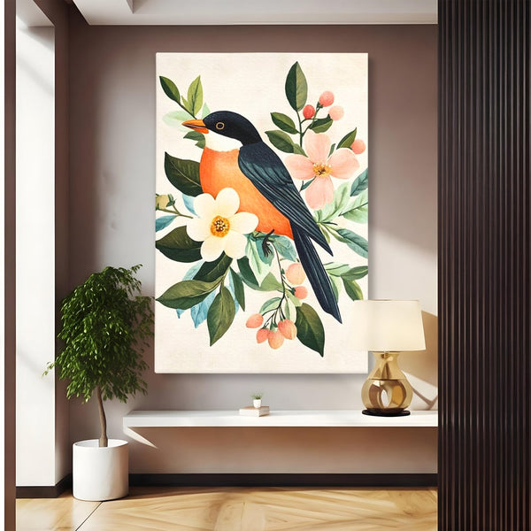 Tablou Canvas Premium, LuxCanva® M1078, Clipa Inflorita, Petale, Flori, Primavara, Oriental, Asiatic, Pasare, Pene, Inocenta, Natura, Portret, Minimalist, Birou, Living, Camera Copil