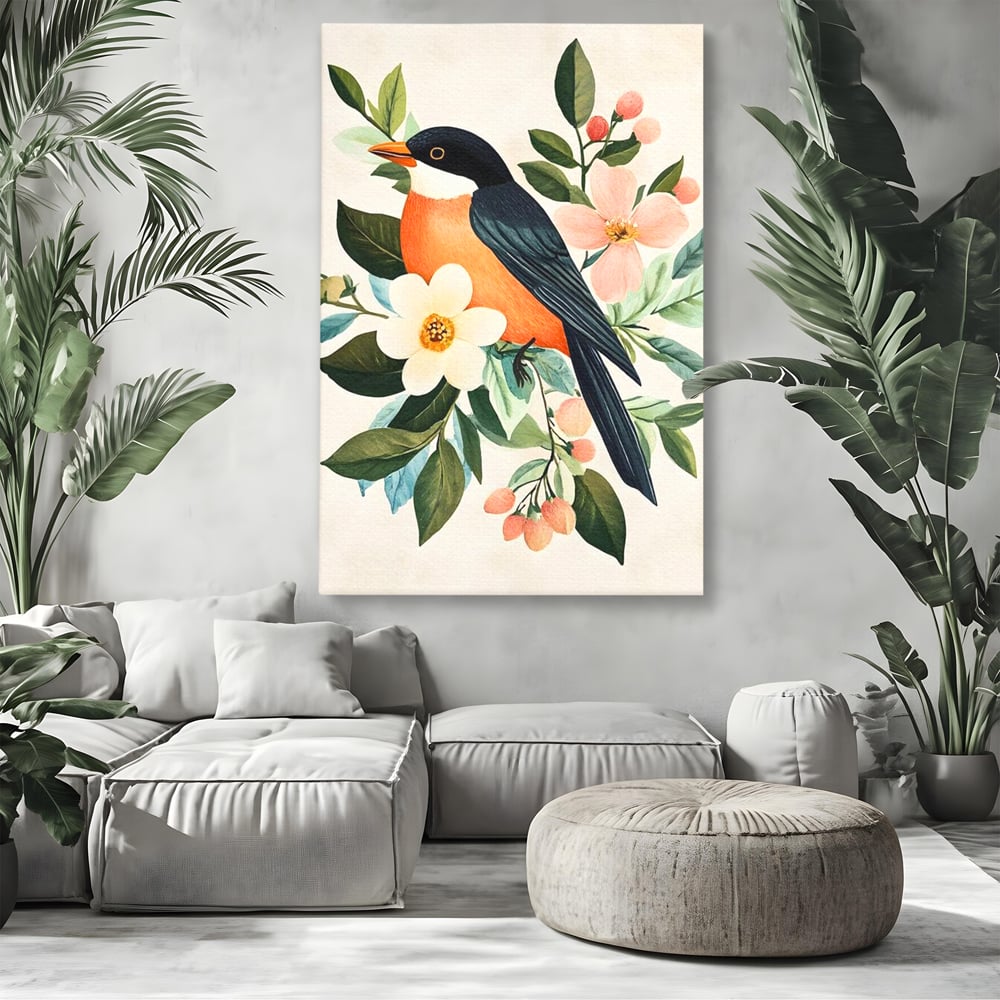 Tablou Canvas Premium, LuxCanva® M1078, Clipa Inflorita, Petale, Flori, Primavara, Oriental, Asiatic, Pasare, Pene, Inocenta, Natura, Portret, Minimalist, Birou, Living, Camera Copil