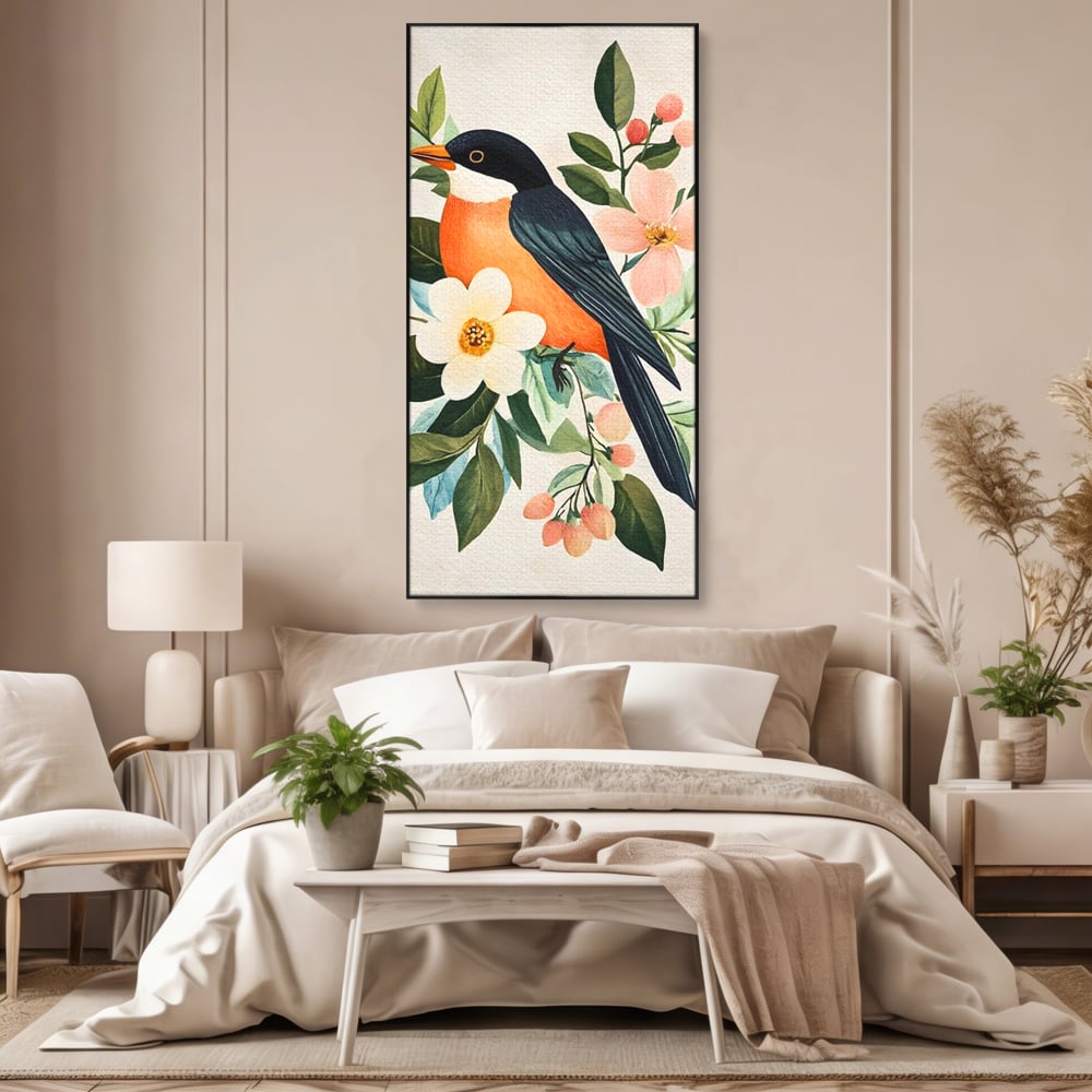 Tablou Canvas Premium, LuxCanva® M1078, Clipa Inflorita, Petale, Flori, Primavara, Oriental, Asiatic, Pasare, Pene, Inocenta, Natura, Portret, Minimalist, Birou, Living, Camera Copil