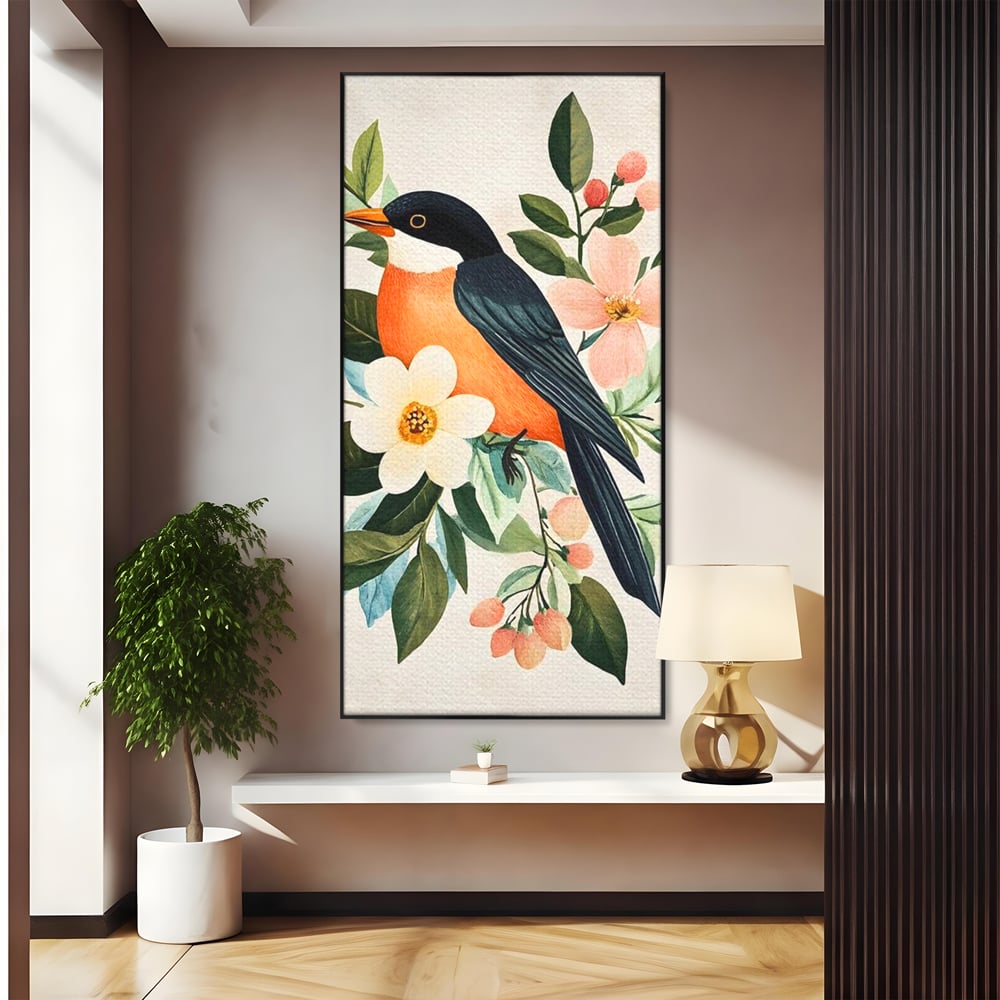 Tablou Canvas Premium, LuxCanva® M1078, Clipa Inflorita, Petale, Flori, Primavara, Oriental, Asiatic, Pasare, Pene, Inocenta, Natura, Portret, Minimalist, Birou, Living, Camera Copil