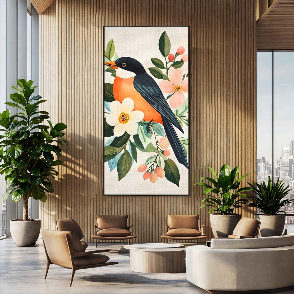 Tablou Canvas Premium, LuxCanva® M1078, Clipa Inflorita, Petale, Flori, Primavara, Oriental, Asiatic, Pasare, Pene, Inocenta, Natura, Portret, Minimalist, Birou, Living, Camera Copil