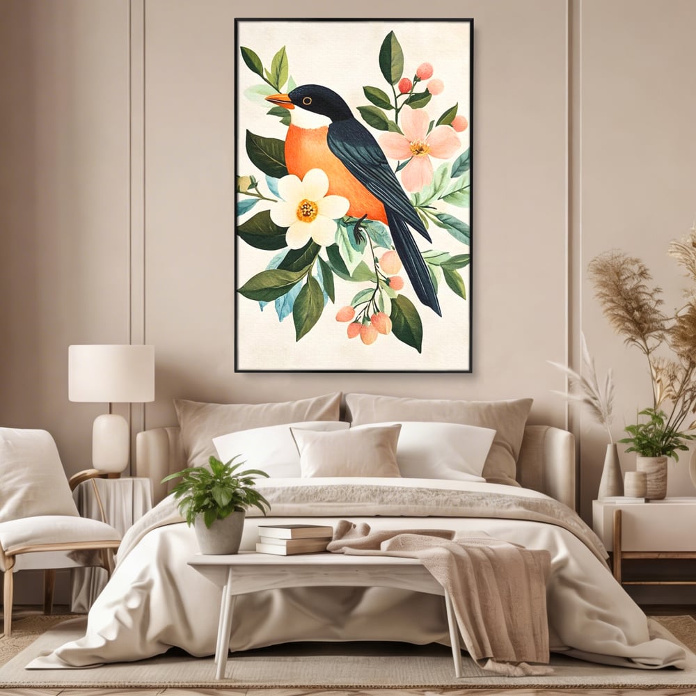 Tablou Canvas Premium, LuxCanva® M1078, Clipa Inflorita, Petale, Flori, Primavara, Oriental, Asiatic, Pasare, Pene, Inocenta, Natura, Portret, Minimalist, Birou, Living, Camera Copil