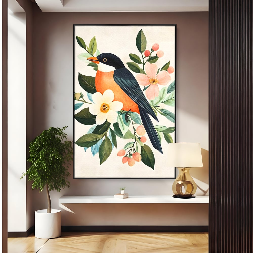 Tablou Canvas Premium, LuxCanva® M1078, Clipa Inflorita, Petale, Flori, Primavara, Oriental, Asiatic, Pasare, Pene, Inocenta, Natura, Portret, Minimalist, Birou, Living, Camera Copil