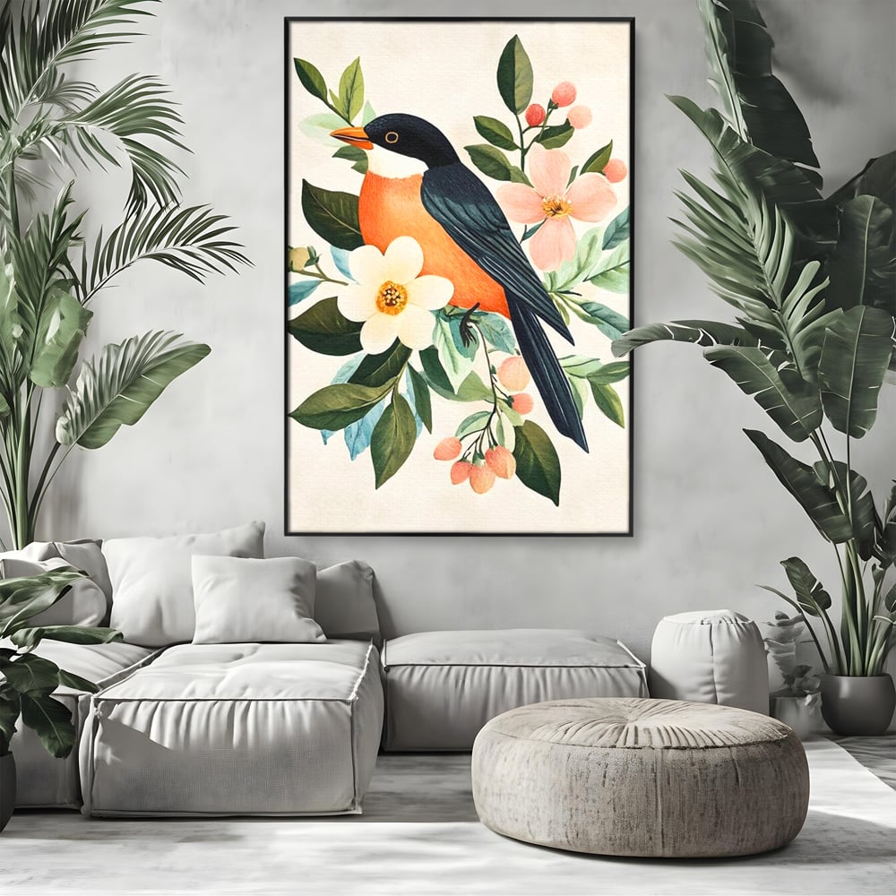 Tablou Canvas Premium, LuxCanva® M1078, Clipa Inflorita, Petale, Flori, Primavara, Oriental, Asiatic, Pasare, Pene, Inocenta, Natura, Portret, Minimalist, Birou, Living, Camera Copil