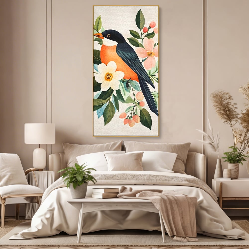 Tablou Canvas Premium, LuxCanva® M1078, Clipa Inflorita, Petale, Flori, Primavara, Oriental, Asiatic, Pasare, Pene, Inocenta, Natura, Portret, Minimalist, Birou, Living, Camera Copil
