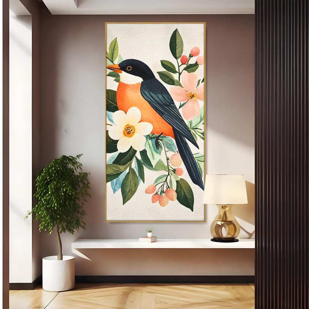 Tablou Canvas Premium, LuxCanva® M1078, Clipa Inflorita, Petale, Flori, Primavara, Oriental, Asiatic, Pasare, Pene, Inocenta, Natura, Portret, Minimalist, Birou, Living, Camera Copil