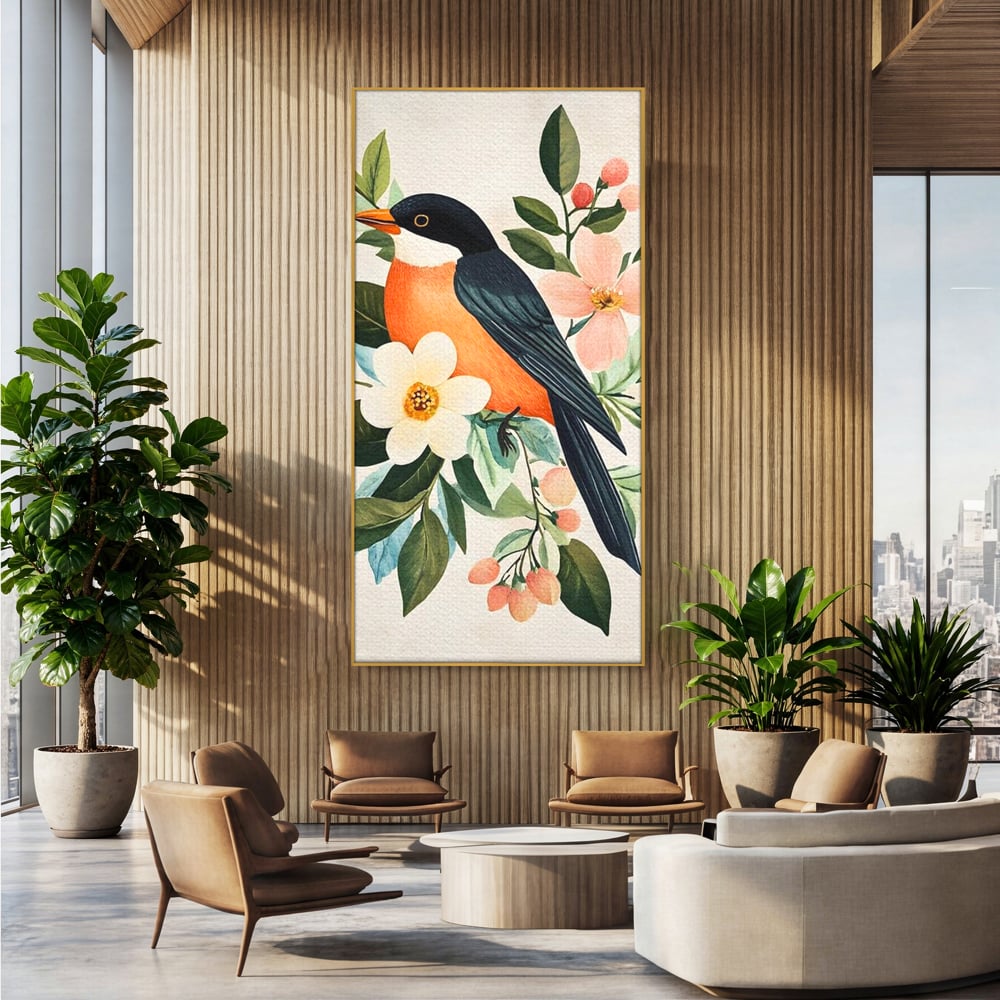 Tablou Canvas Premium, LuxCanva® M1078, Clipa Inflorita, Petale, Flori, Primavara, Oriental, Asiatic, Pasare, Pene, Inocenta, Natura, Portret, Minimalist, Birou, Living, Camera Copil