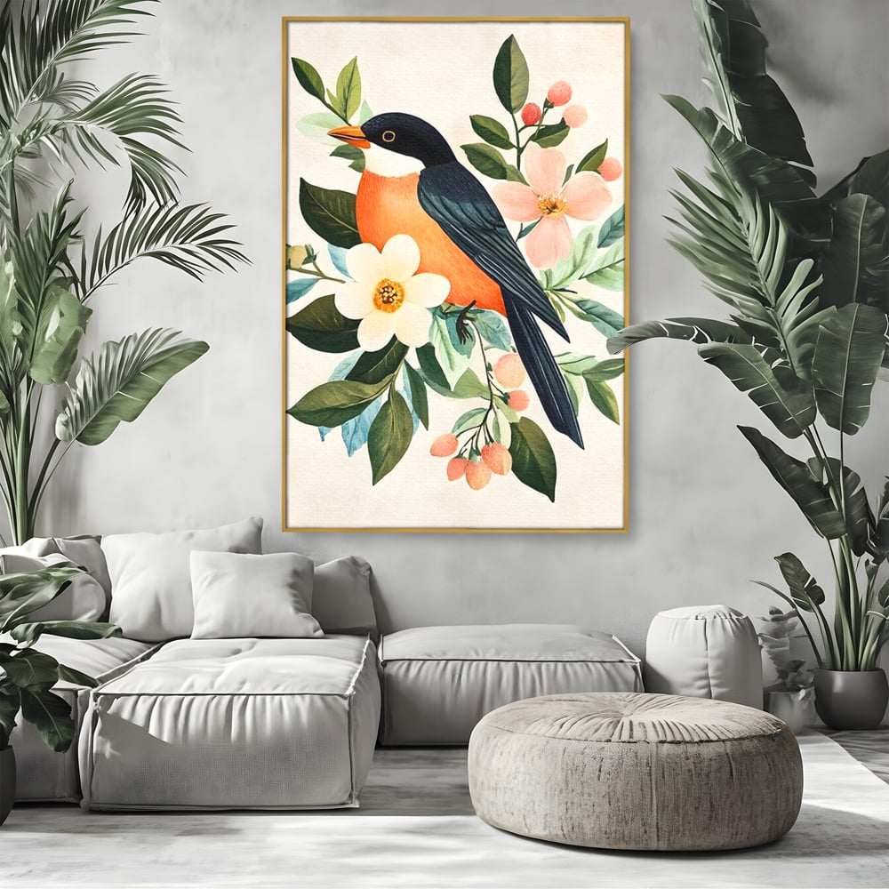 Tablou Canvas Premium, LuxCanva® M1078, Clipa Inflorita, Petale, Flori, Primavara, Oriental, Asiatic, Pasare, Pene, Inocenta, Natura, Portret, Minimalist, Birou, Living, Camera Copil