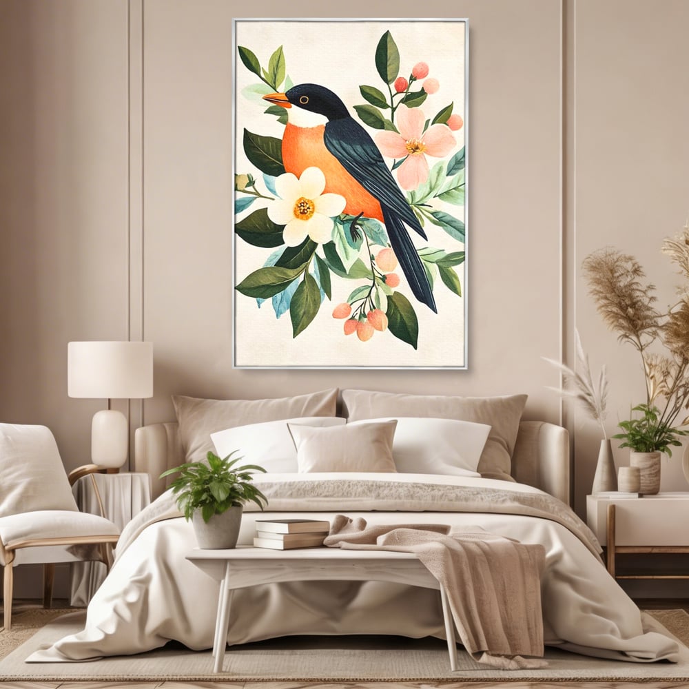 Tablou Canvas Premium, LuxCanva® M1078, Clipa Inflorita, Petale, Flori, Primavara, Oriental, Asiatic, Pasare, Pene, Inocenta, Natura, Portret, Minimalist, Birou, Living, Camera Copil