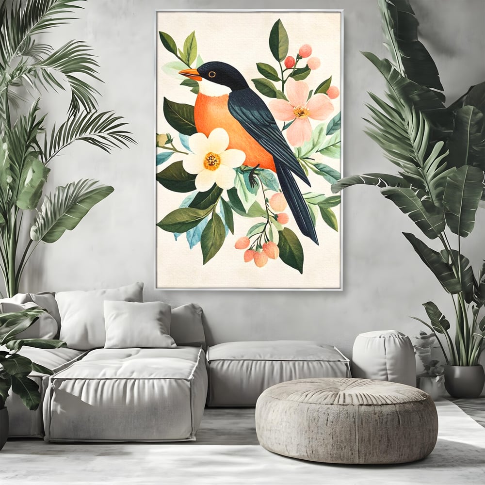 Tablou Canvas Premium, LuxCanva® M1078, Clipa Inflorita, Petale, Flori, Primavara, Oriental, Asiatic, Pasare, Pene, Inocenta, Natura, Portret, Minimalist, Birou, Living, Camera Copil