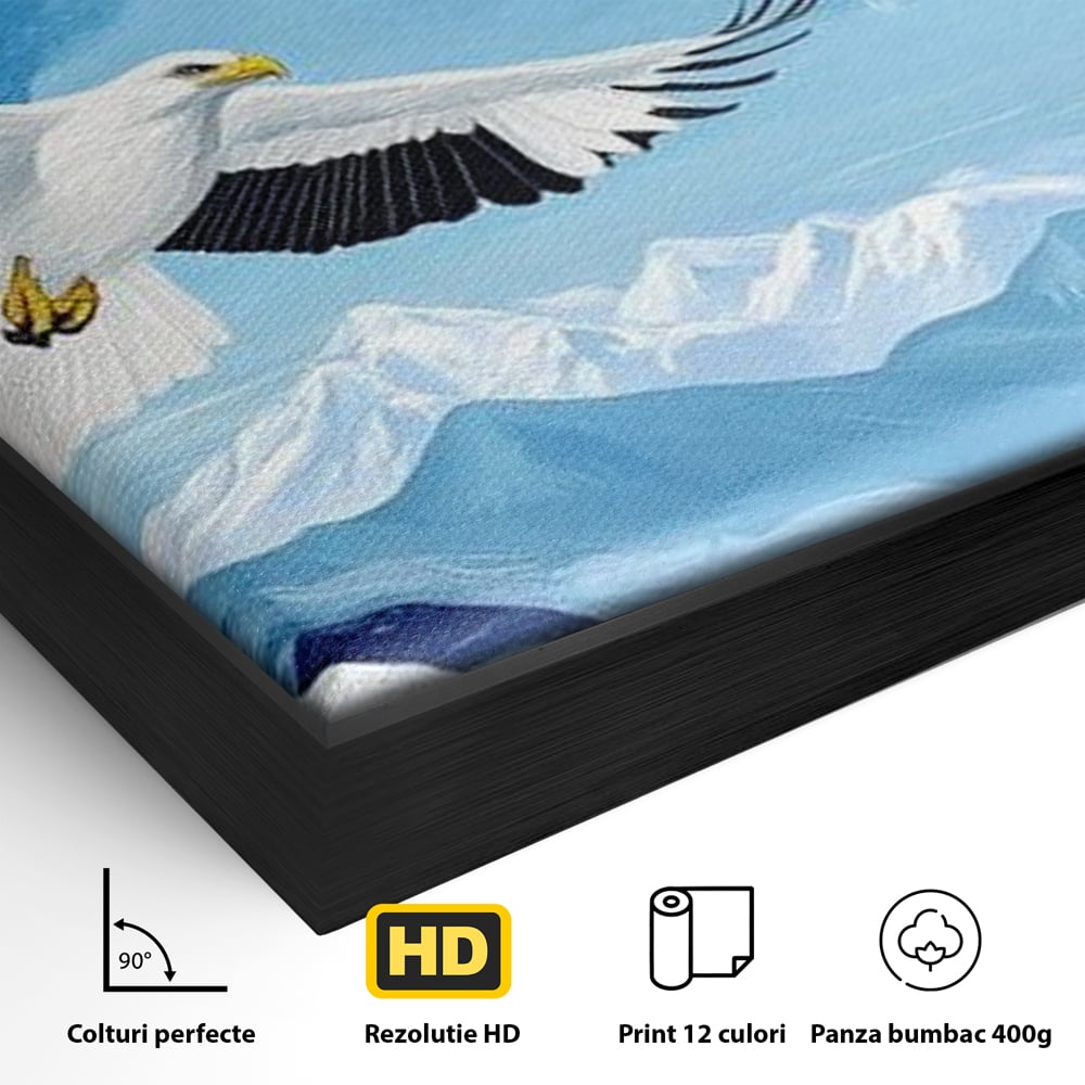 Tablou Canvas Premium, LuxCanva® M1079, Ultimul Deasupra Muntilor, Pasare, Vultur, Aripi, Zbor, Inaltime, Munti, Orizont, Pictura, Textura, Acuarela, Birou, Living, Camera Copil