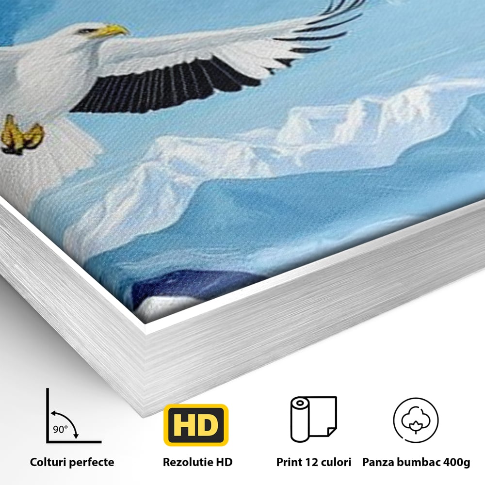 Tablou Canvas Premium, LuxCanva® M1079, Ultimul Deasupra Muntilor, Pasare, Vultur, Aripi, Zbor, Inaltime, Munti, Orizont, Pictura, Textura, Acuarela, Birou, Living, Camera Copil