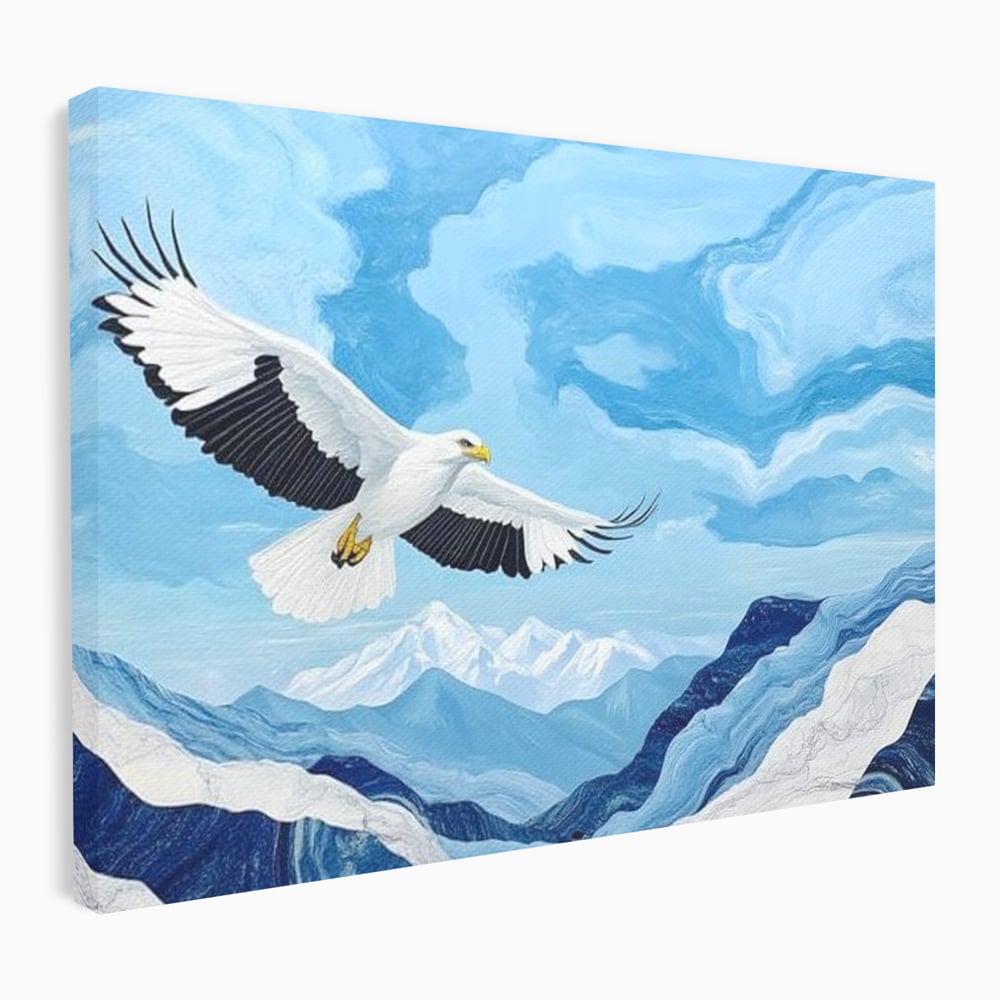 Tablou Canvas Premium, LuxCanva® M1079, Ultimul Deasupra Muntilor, Pasare, Vultur, Aripi, Zbor, Inaltime, Munti, Orizont, Pictura, Textura, Acuarela, Birou, Living, Camera Copil