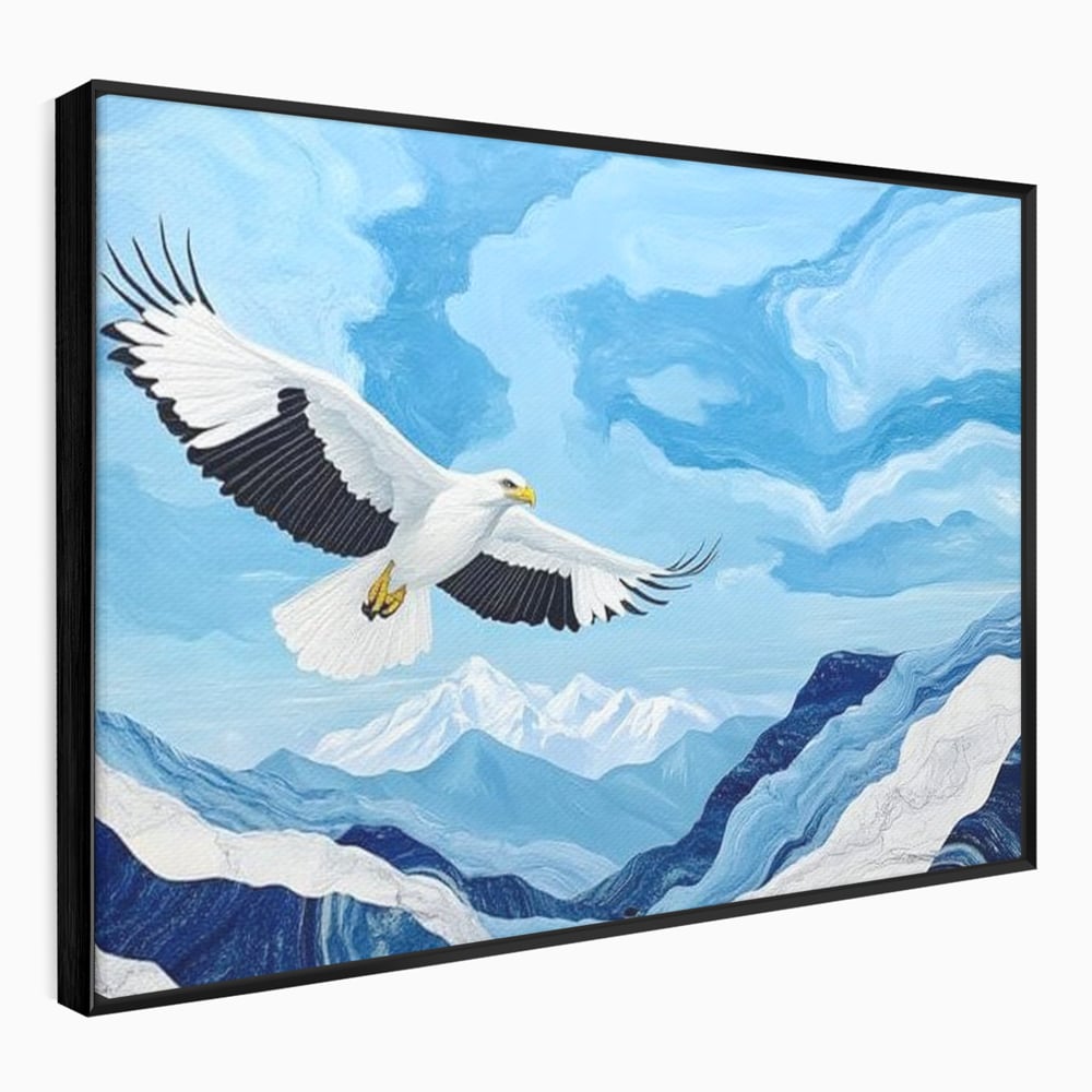 Tablou Canvas Premium, LuxCanva® M1079, Ultimul Deasupra Muntilor, Pasare, Vultur, Aripi, Zbor, Inaltime, Munti, Orizont, Pictura, Textura, Acuarela, Birou, Living, Camera Copil
