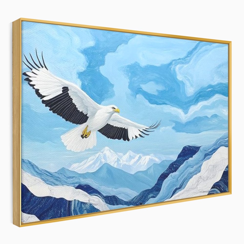 Tablou Canvas Premium, LuxCanva® M1079, Ultimul Deasupra Muntilor, Pasare, Vultur, Aripi, Zbor, Inaltime, Munti, Orizont, Pictura, Textura, Acuarela, Birou, Living, Camera Copil