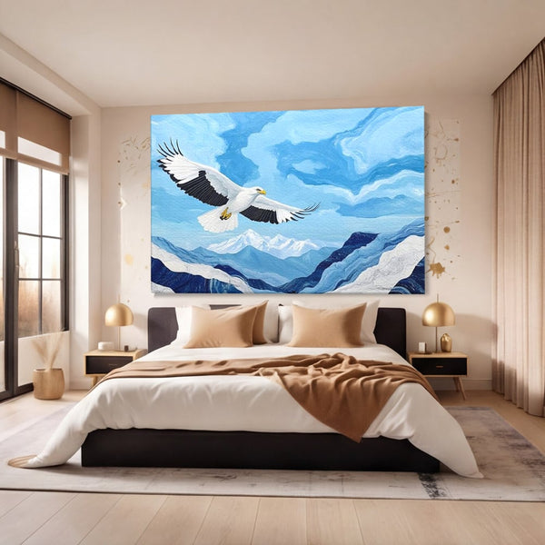 Tablou Canvas Premium, LuxCanva® M1079, Ultimul Deasupra Muntilor, Pasare, Vultur, Aripi, Zbor, Inaltime, Munti, Orizont, Pictura, Textura, Acuarela, Birou, Living, Camera Copil
