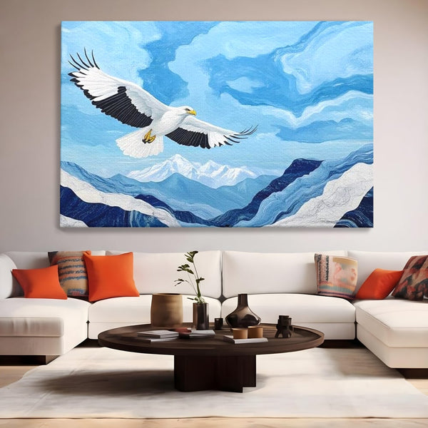 Tablou Canvas Premium, LuxCanva® M1079, Ultimul Deasupra Muntilor, Pasare, Vultur, Aripi, Zbor, Inaltime, Munti, Orizont, Pictura, Textura, Acuarela, Birou, Living, Camera Copil