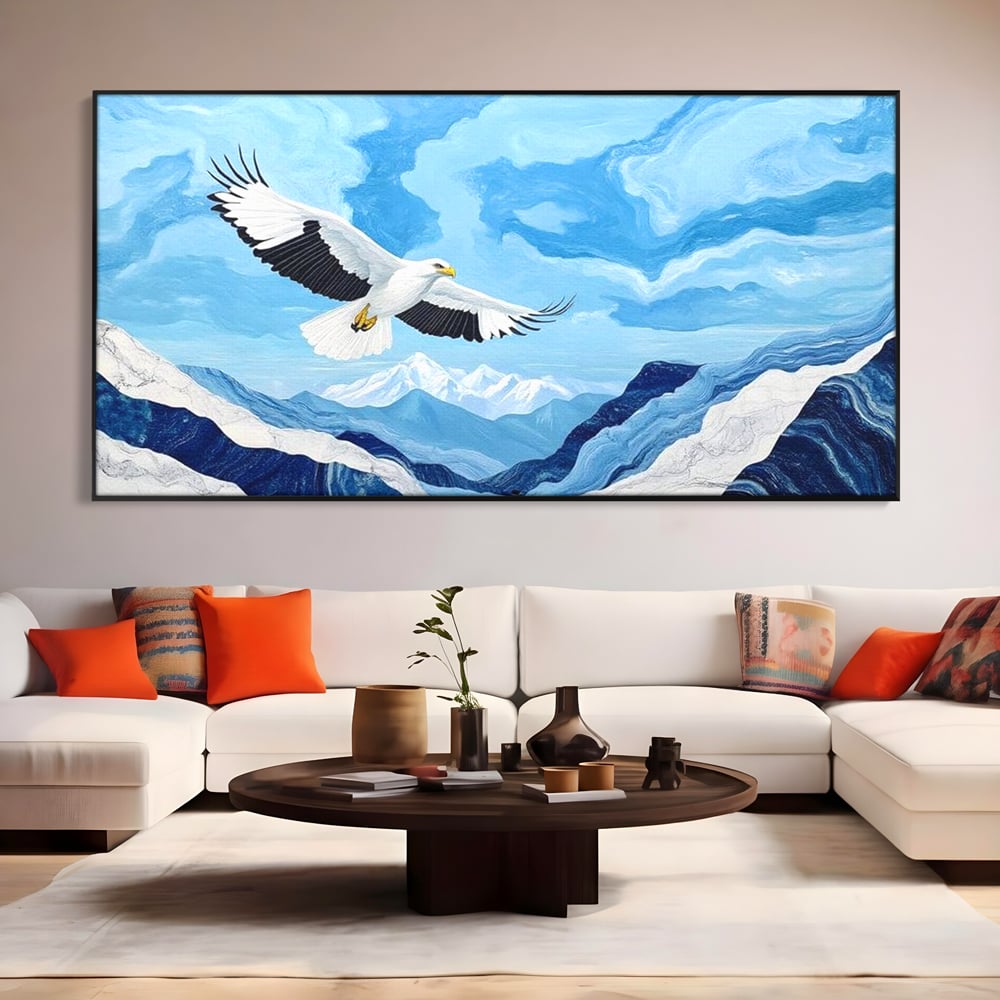 Tablou Canvas Premium, LuxCanva® M1079, Ultimul Deasupra Muntilor, Pasare, Vultur, Aripi, Zbor, Inaltime, Munti, Orizont, Pictura, Textura, Acuarela, Birou, Living, Camera Copil