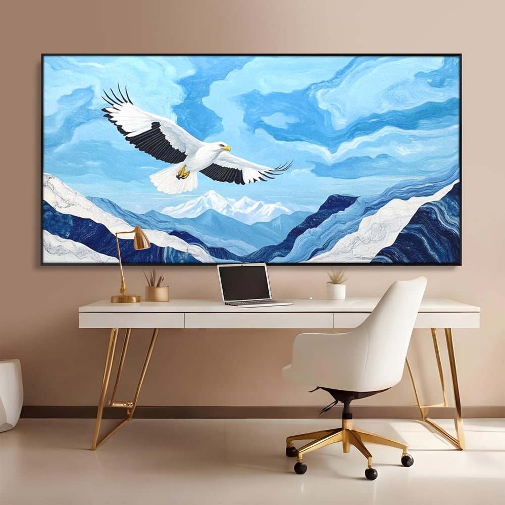 Tablou Canvas Premium, LuxCanva® M1079, Ultimul Deasupra Muntilor, Pasare, Vultur, Aripi, Zbor, Inaltime, Munti, Orizont, Pictura, Textura, Acuarela, Birou, Living, Camera Copil