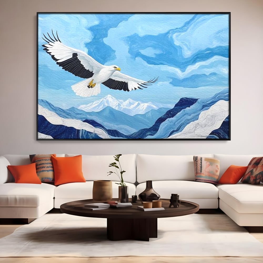 Tablou Canvas Premium, LuxCanva® M1079, Ultimul Deasupra Muntilor, Pasare, Vultur, Aripi, Zbor, Inaltime, Munti, Orizont, Pictura, Textura, Acuarela, Birou, Living, Camera Copil