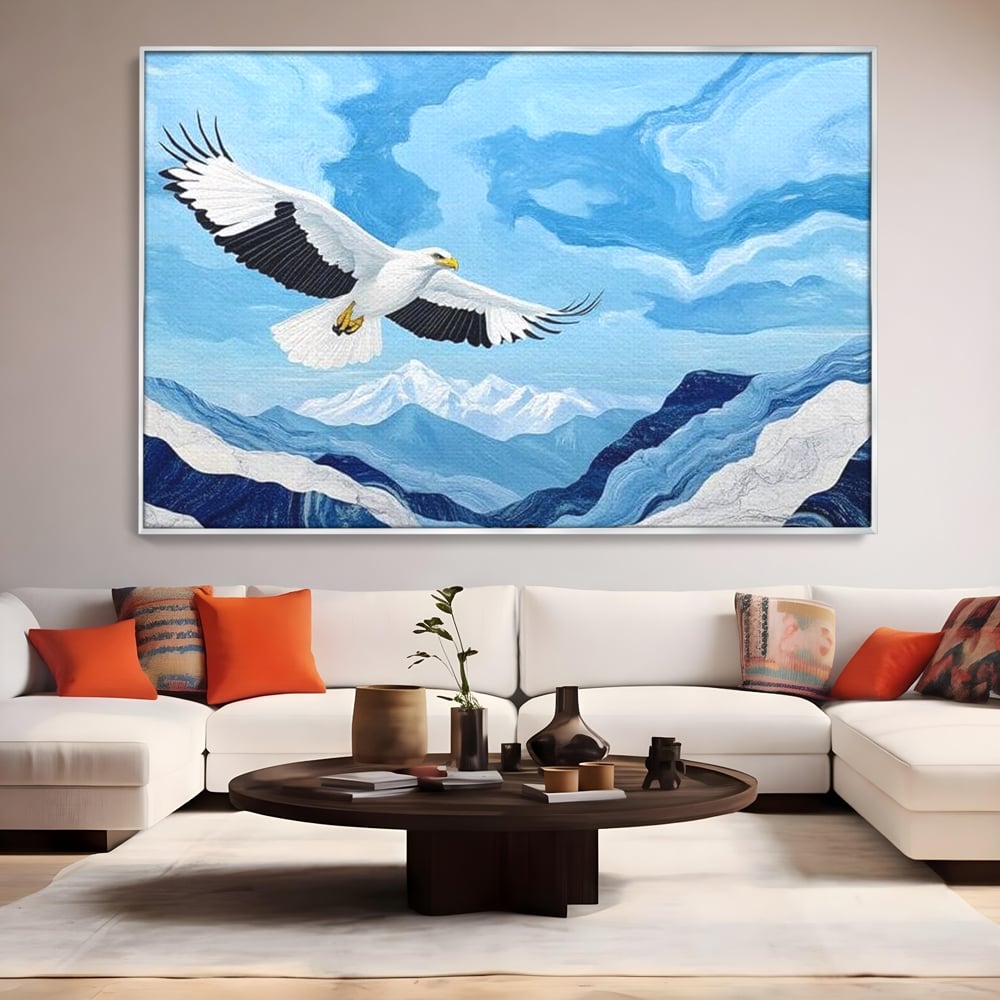 Tablou Canvas Premium, LuxCanva® M1079, Ultimul Deasupra Muntilor, Pasare, Vultur, Aripi, Zbor, Inaltime, Munti, Orizont, Pictura, Textura, Acuarela, Birou, Living, Camera Copil