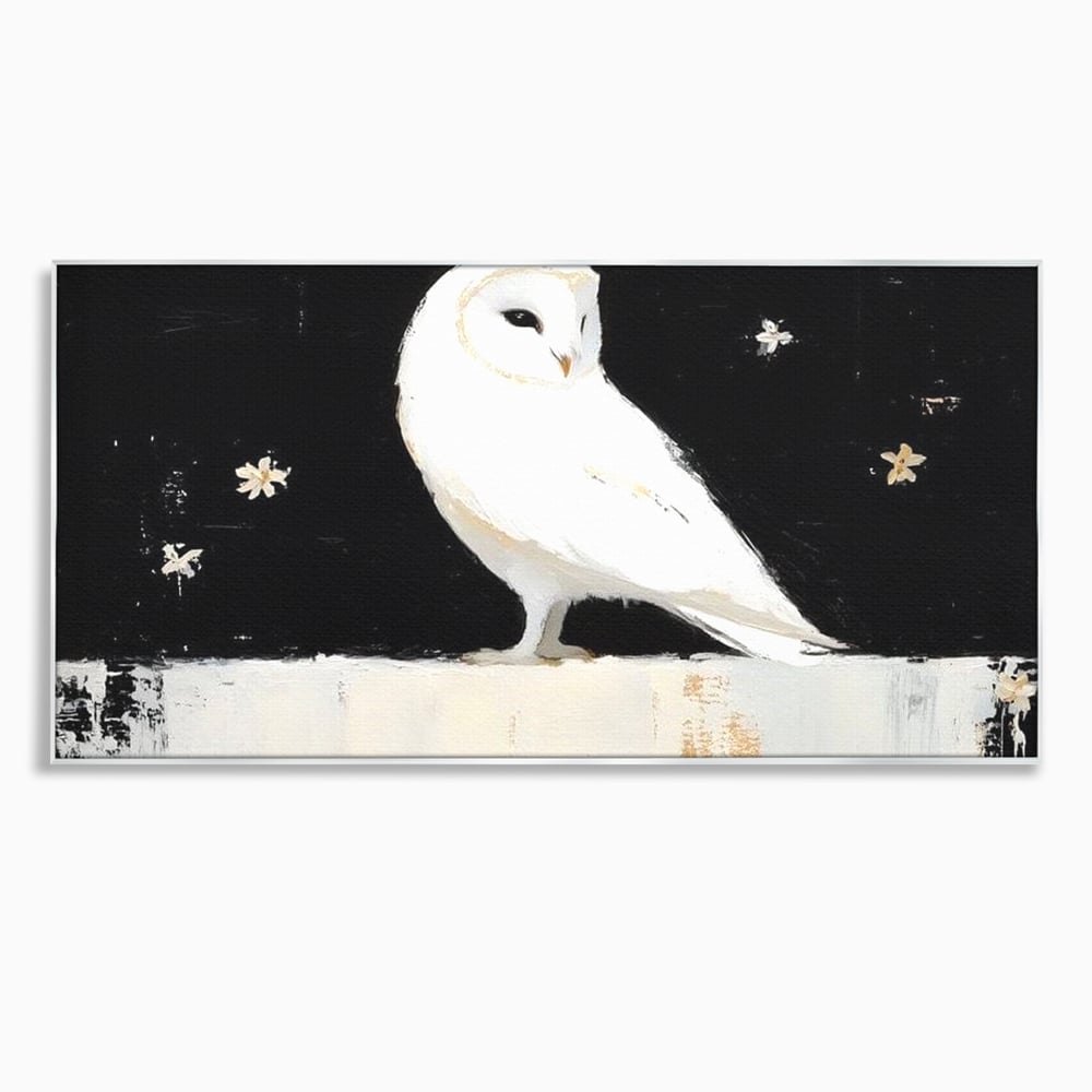 Leinwand Wandkunst Leinwand Wandkunst Premium, LuxCanva® M1080, Weiß Herz der Nacht, Reinheit, Weisheit, Weiß, Schwarz, Nacht, Kontrast, Vögel, Eule, Flügel, Blumen, Blütenblätter, Büro, Wohnen, Babyzimmer
