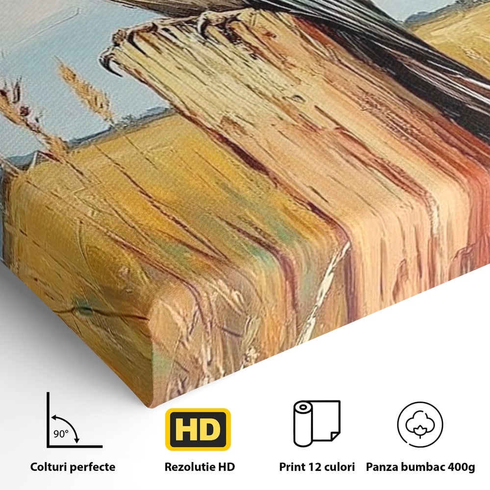Leinwand Wandbilder Leinwand Premium, LuxCanva® M1082, Golden Camp Sentinel, Specht, Vogel, Campie, Rustikal, Rustikal, Fliegen, Vegetation, Grau, Lan, Natur, Pfahl, Büro, Wohnen, Kinderzimmer